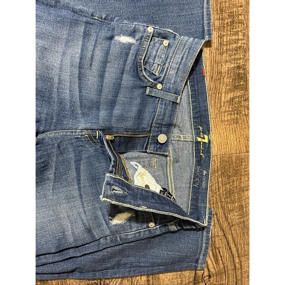 7 For All Mankind Jeans Women 25‎ The Ankle Skinny Distressed Blue Stretch Denim - Picture 2 of 10